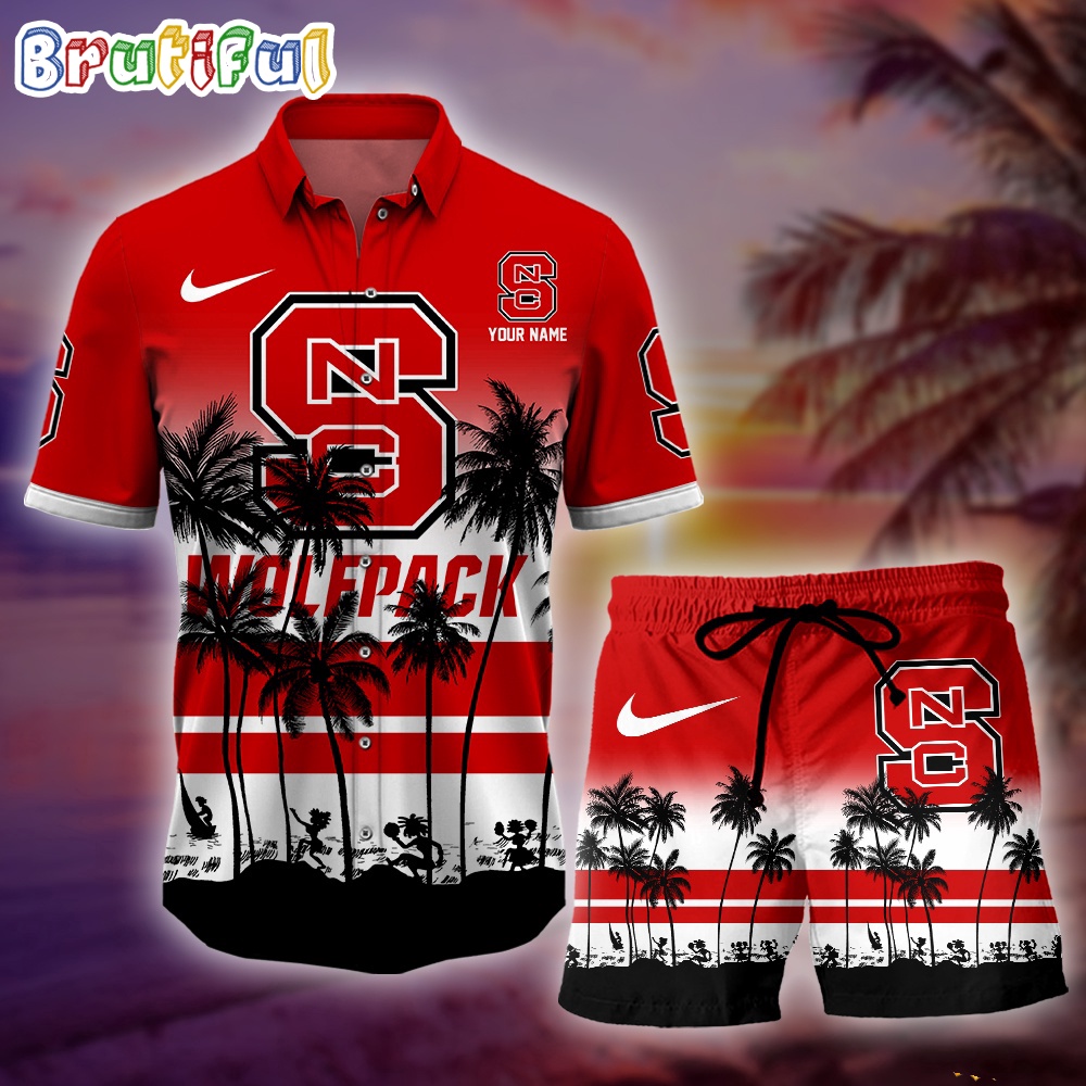 NC State Wolfpack Palm Tree Summer Hawaiian Shirt NCAA Sport Summer Hawaiian Set Summer Beach Short 1