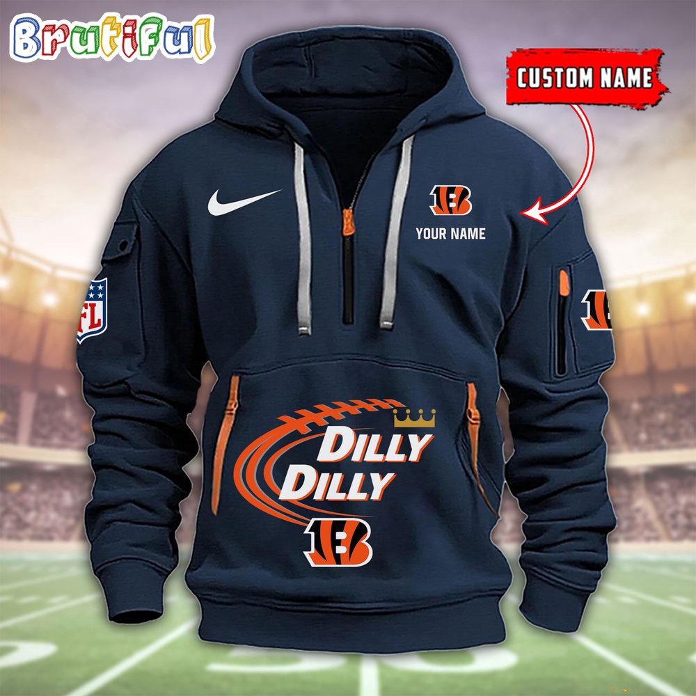 NFL Cincinnati Bengals Dilly Dilly Football Heavy Hoodie Football Quarter Zip Hoodie Shirt