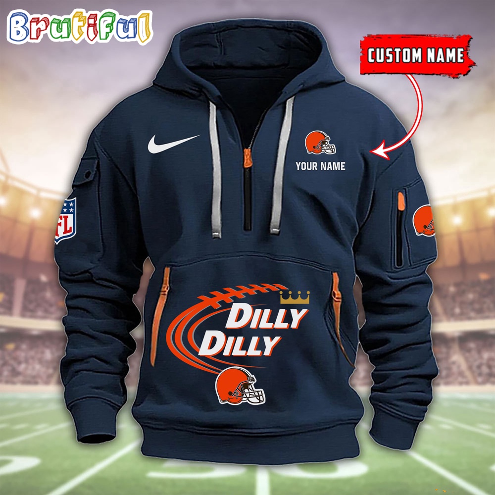 NFL Cleveland Browns Dilly Dilly Football Heavy Hoodie Football Quarter Zip Hoodie Shirt