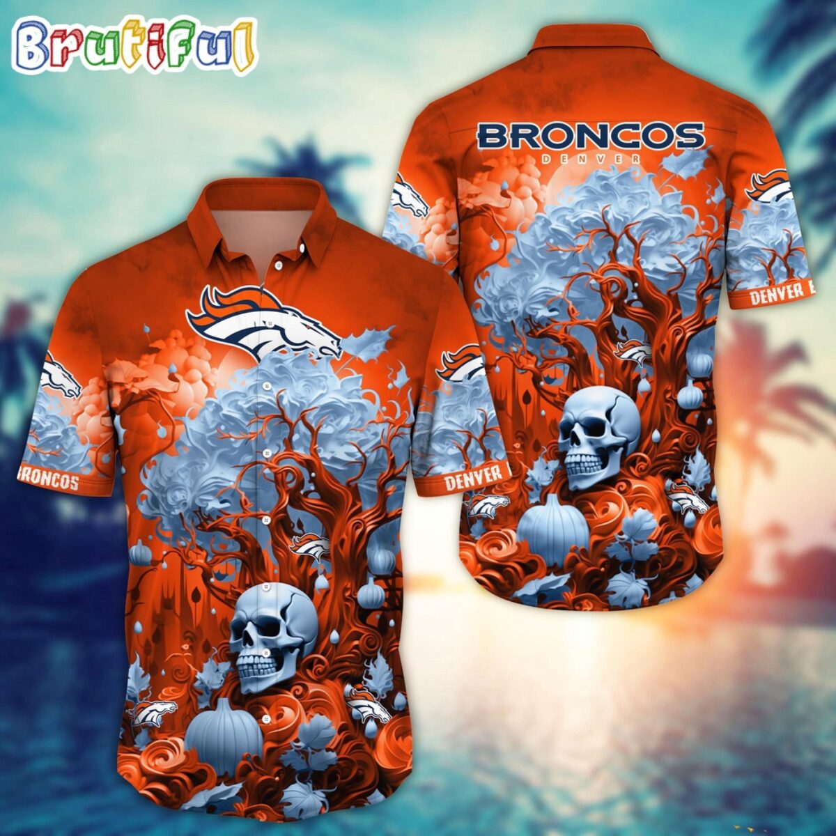 NFL Denver Broncos シルク半袖シャツ XL ヴィンテージ NFL-Denver-Broncos-Halloween-
