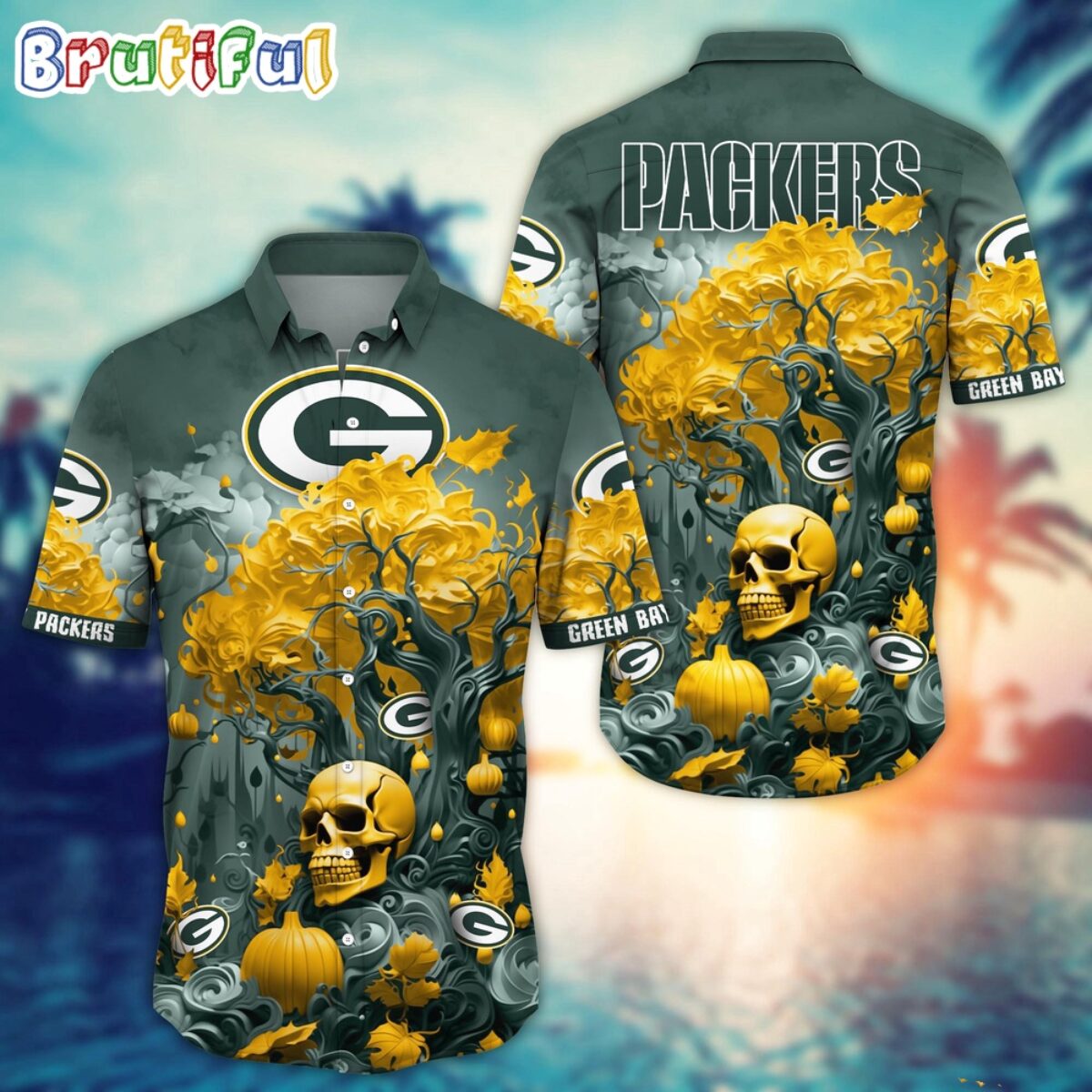 NFL Green Bay Packers Halloween Skull Pumpkin Hawaiian Shirt