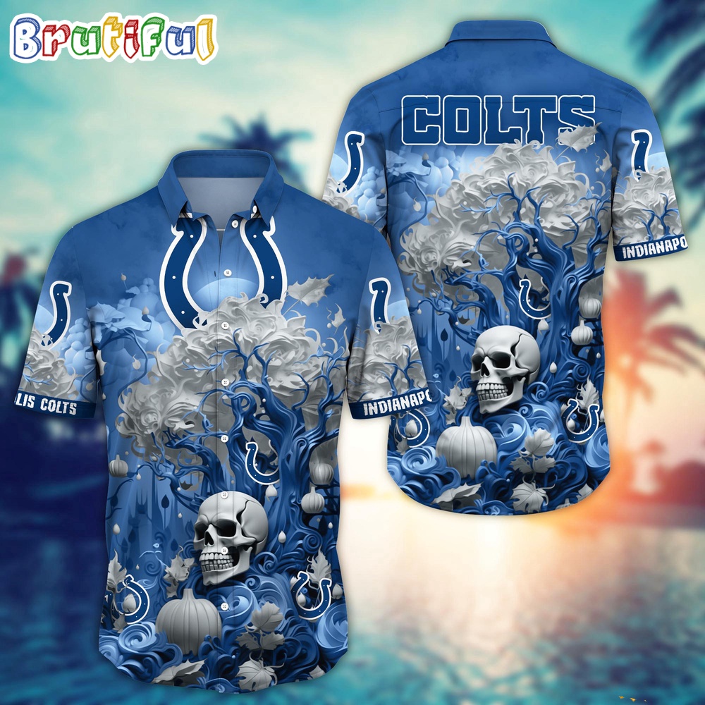 NFL Indianapolis Colts Halloween Skull Pumpkin Hawaiian Shirt