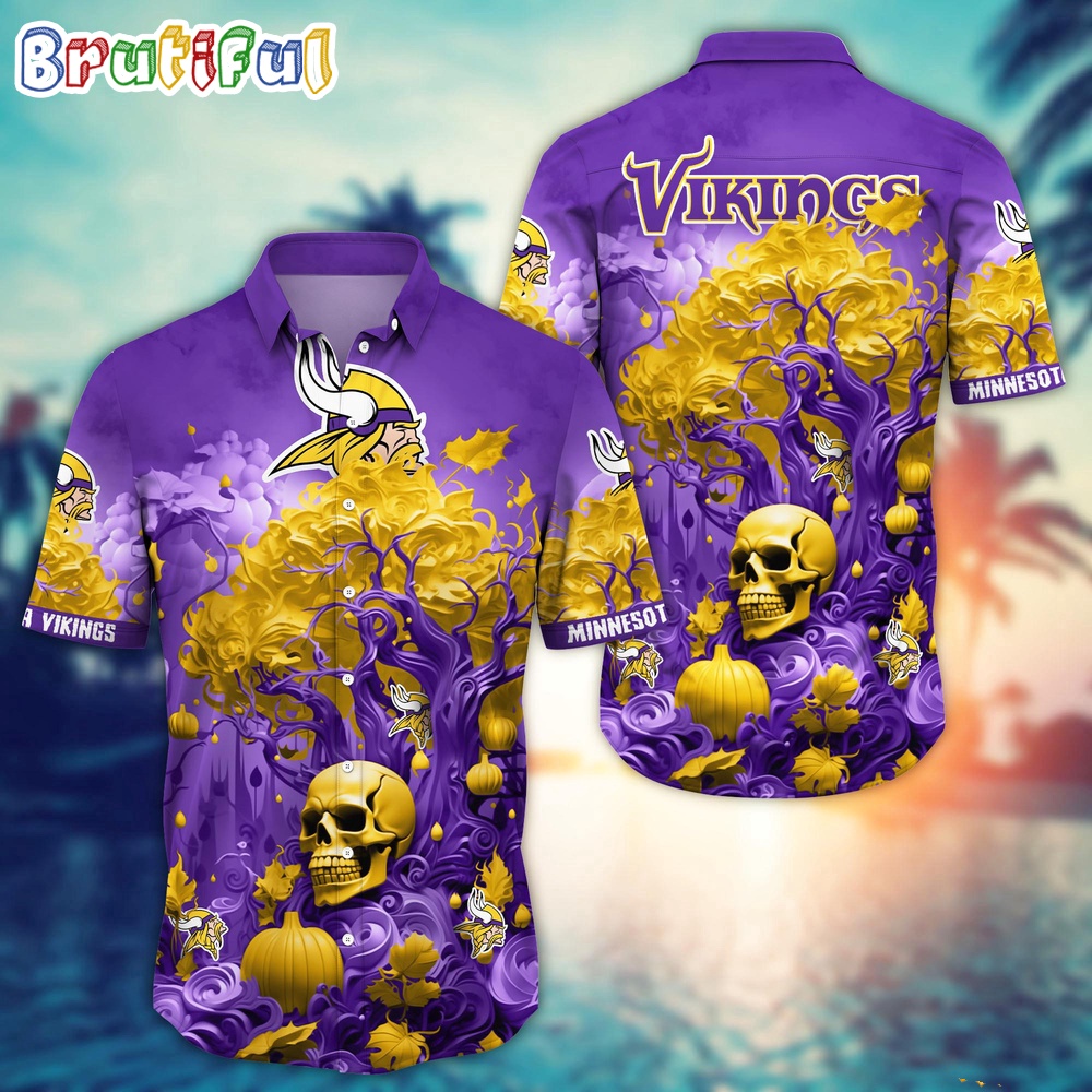 NFL Minnesota Vikings Halloween Skull Pumpkin Hawaiian Shirt