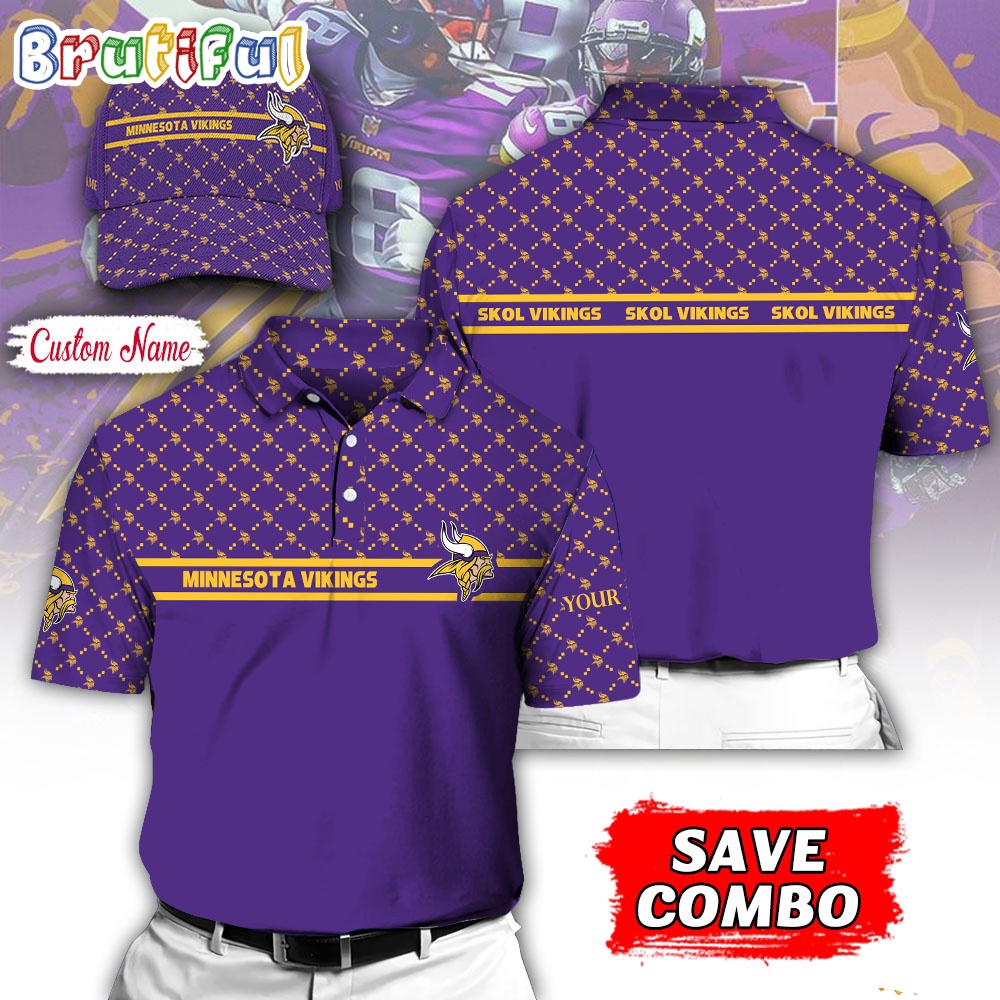 NFL Minnesota Vikings Polo Shirt Custom Football Polo Shirt And Cap