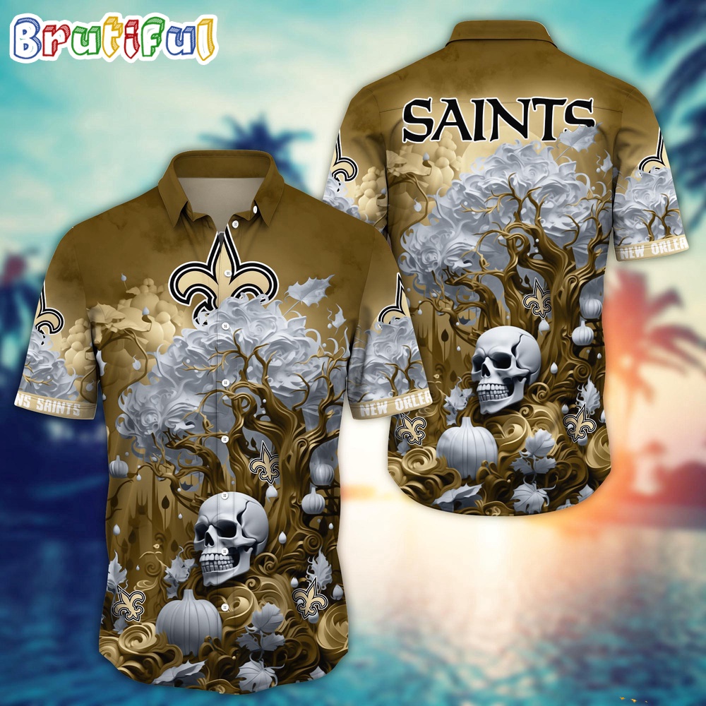 NFL New Orleans Saints Halloween Skull Pumpkin Hawaiian Shirt