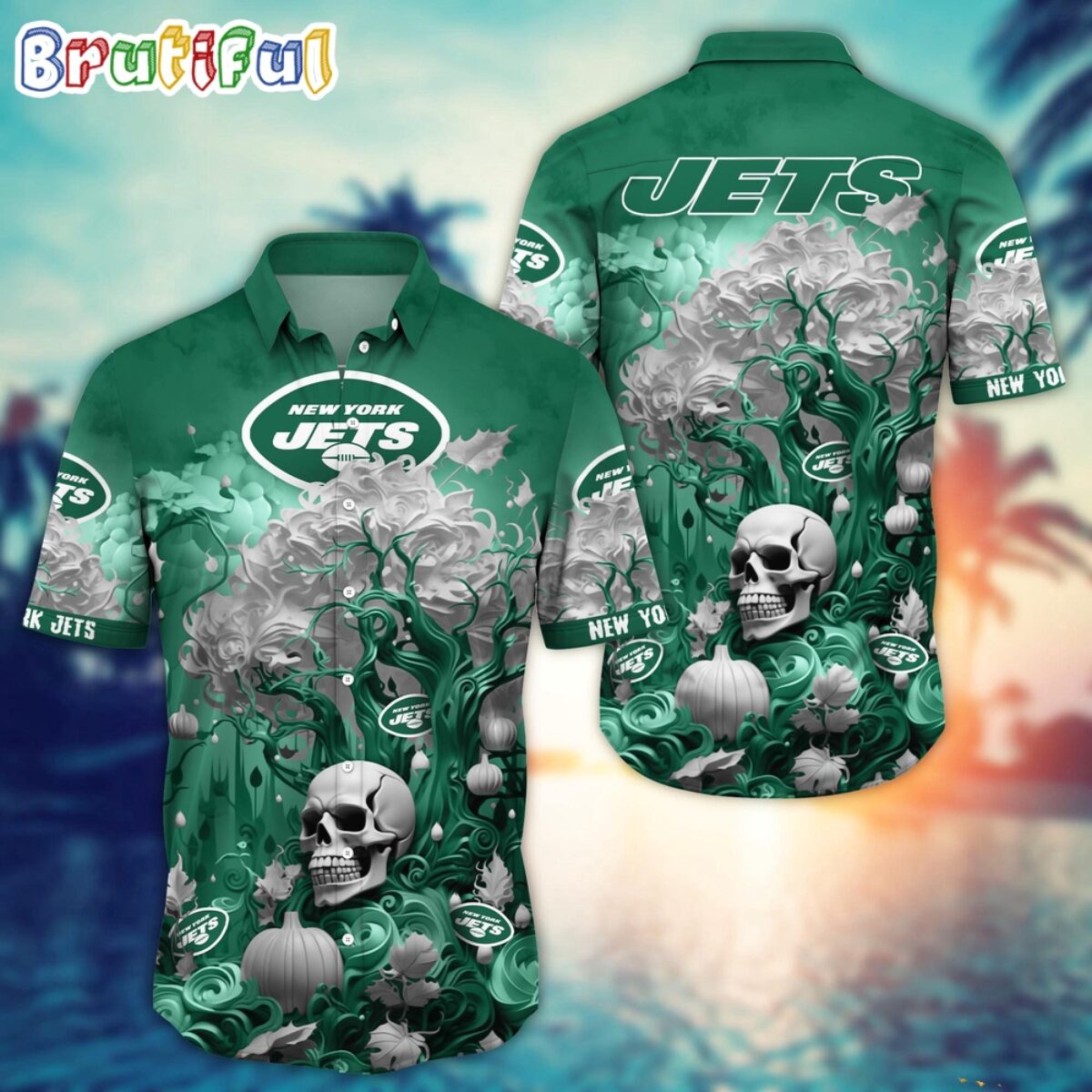 NFL New York Jets Halloween Skull Pumpkin Hawaiian Shirt
