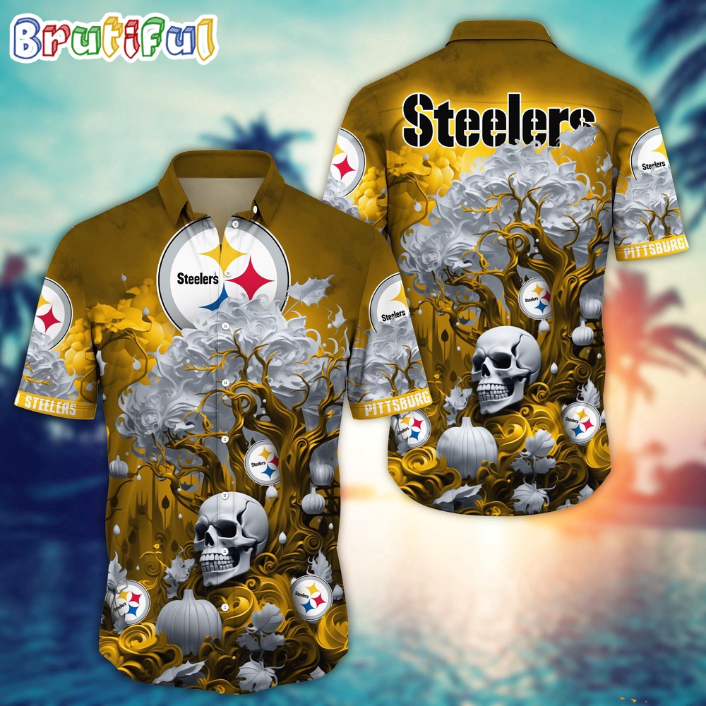 NFL Pittsburgh Steelers Halloween Skull Pumpkin Hawaiian Shirt