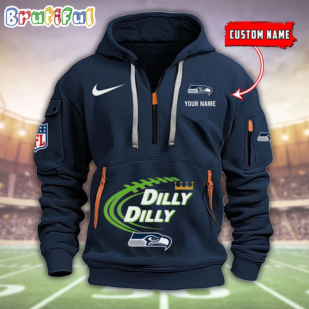 NFL Seattle seahawks Dilly Dilly Football Heavy Hoodie Football Quarter Zip Hoodie Shirt