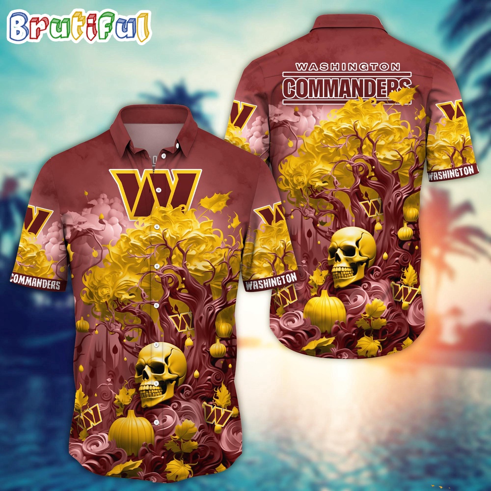 NFL Washington Commanders Halloween Skull Pumpkin Hawaiian Shirt