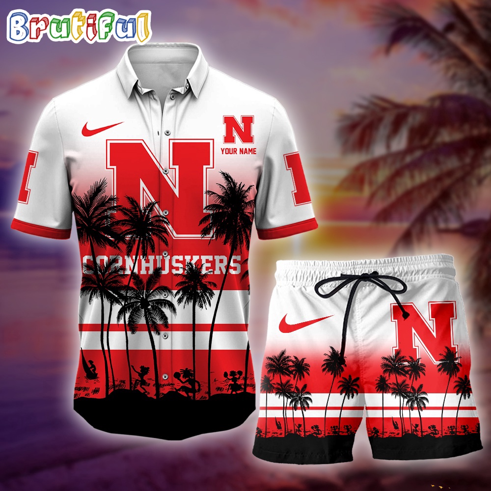 Nebraska Cornhuskers Palm Tree Summer Hawaiian Shirt NCAA Sport Summer Hawaiian Set Summer Beach Short 1