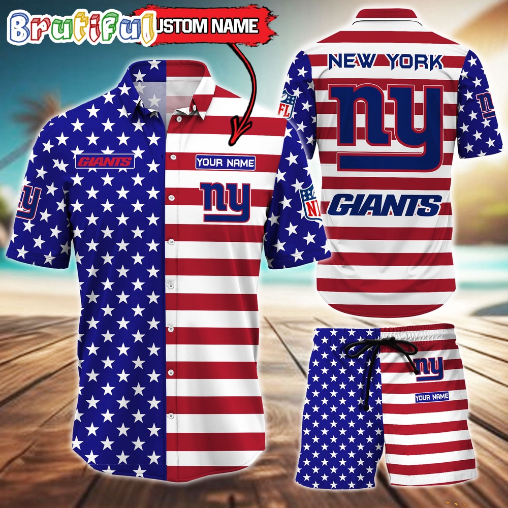 New York Giants American Flag Hawaii Shirt NFL Sport American Flag Hawaiian Shirt And Shorts Set Mens