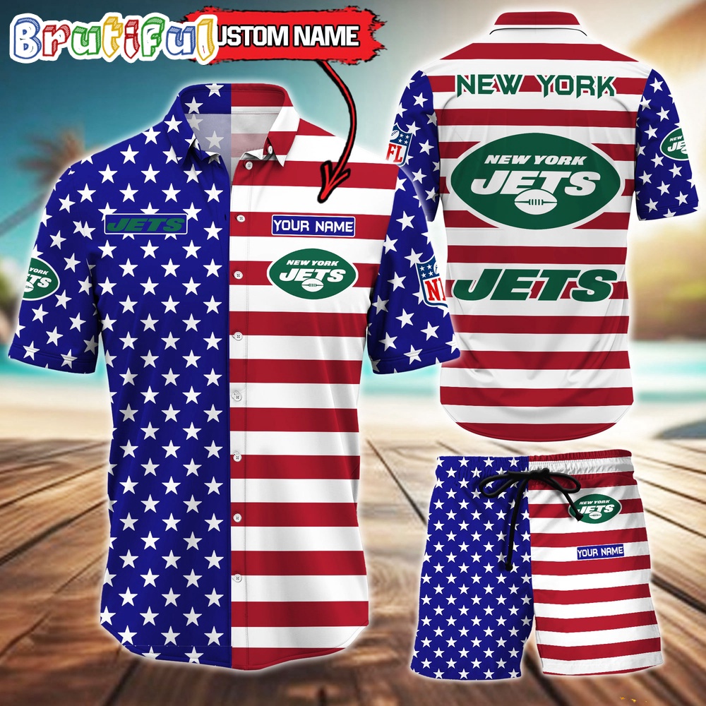 New York Jets American Flag Hawaii Shirt NFL Sport American Flag Hawaiian Shirt And Shorts Set Mens