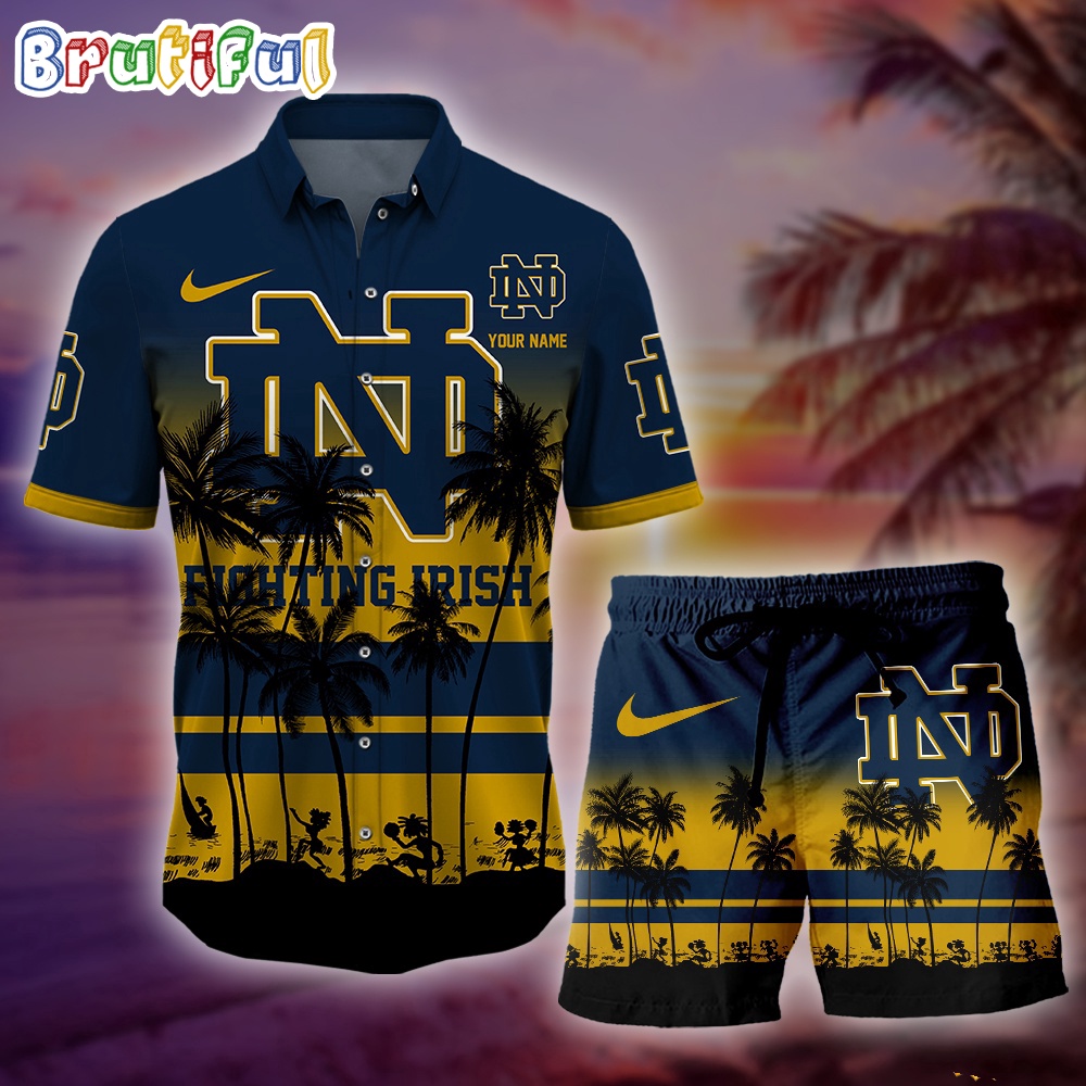 Notre Dame Fighting Irish Palm Tree Summer Hawaiian Shirt NCAA Sport Summer Hawaiian Set Summer Beach Short 1
