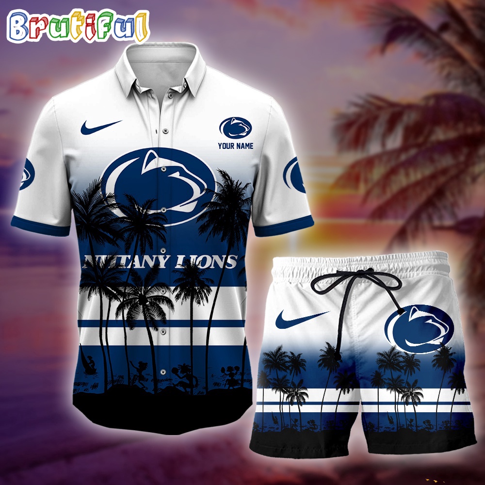 Penn State Nittany Lions Palm Tree Summer Hawaiian Shirt NCAA Sport Summer Hawaiian Set Summer Beach Short 1