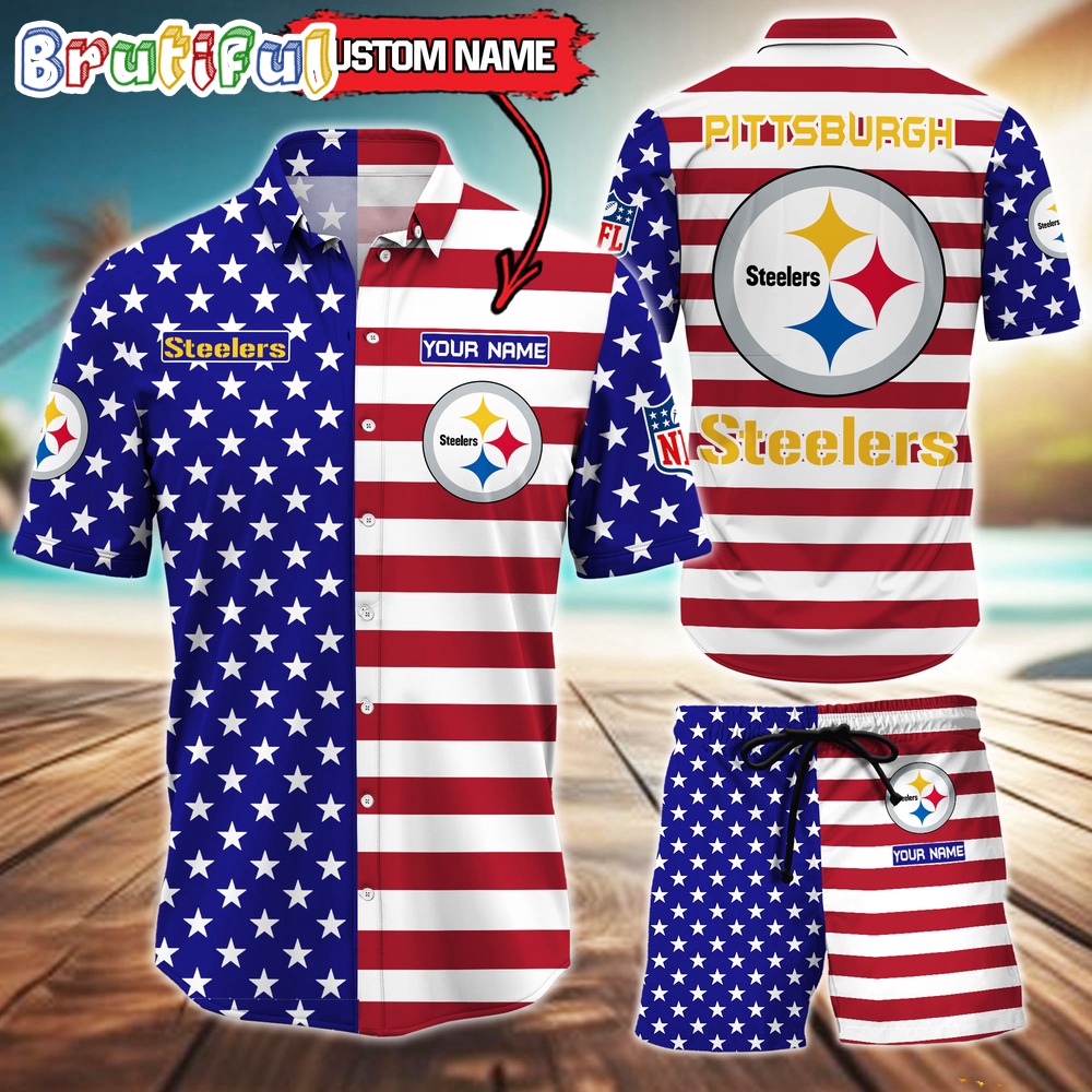 Pittsburgh Steelers American Flag Hawaii Shirt NFL Sport American Flag Hawaiian Shirt And Shorts Set Mens