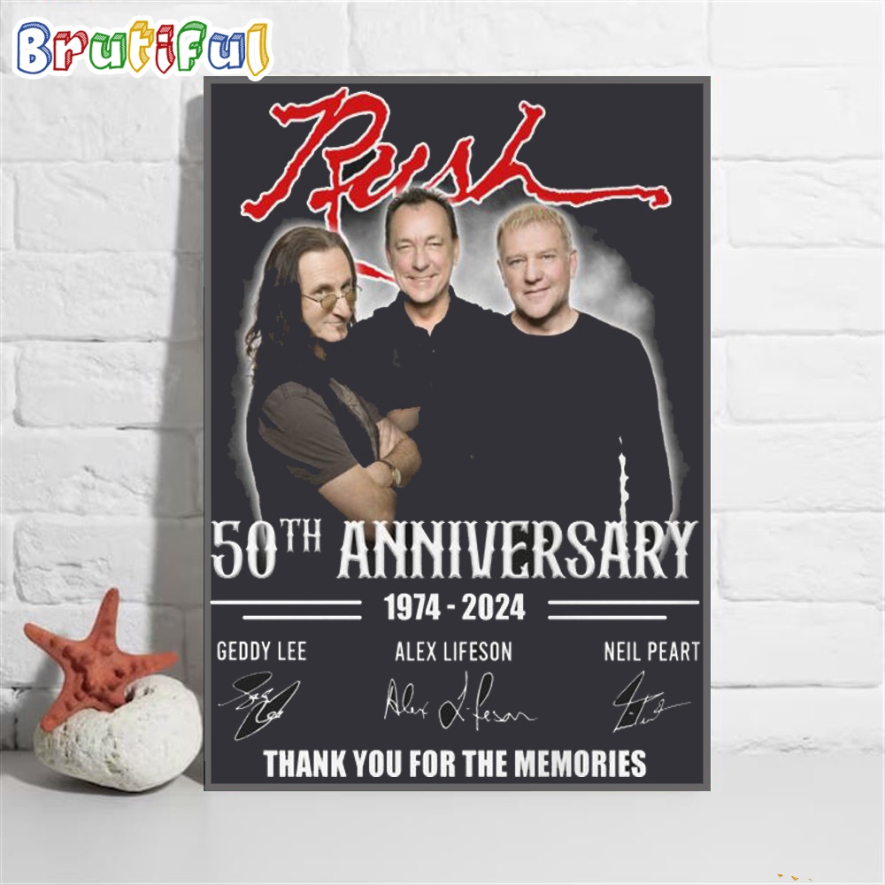 Rush 50th Anniversary 1974 2024 Thank You For The Memories Wall Art Poster Canvas