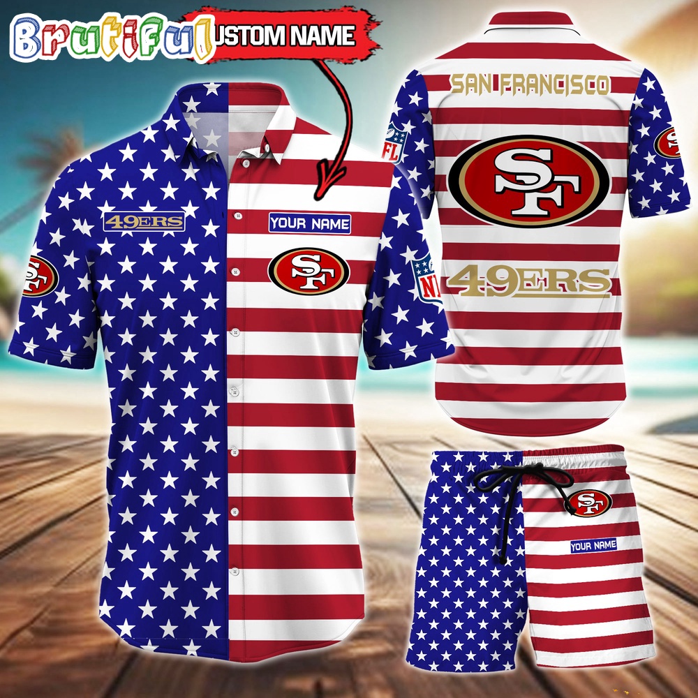 San Francisco 49ers American Flag Hawaii Shirt NFL Sport American Flag Hawaiian Shirt And Shorts Set Mens