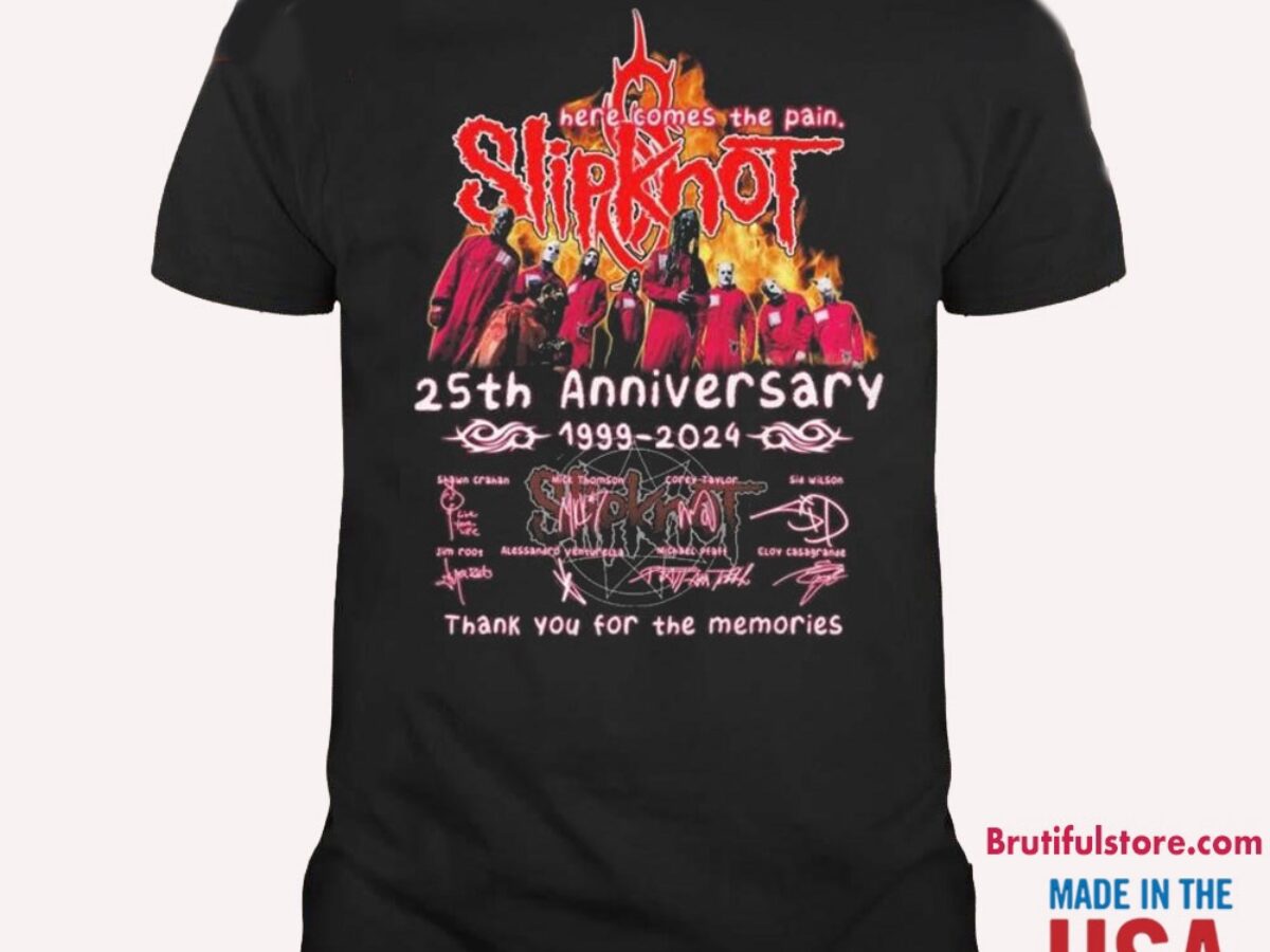 Slipknot Here Comes The Pain 25th Anniversary Signatures T Shirt