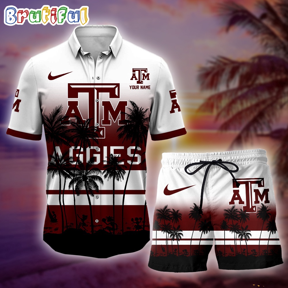 Texas AM Aggies Palm Tree Summer Hawaiian Shirt NCAA Sport Summer Hawaiian Set Summer Beach Short 1