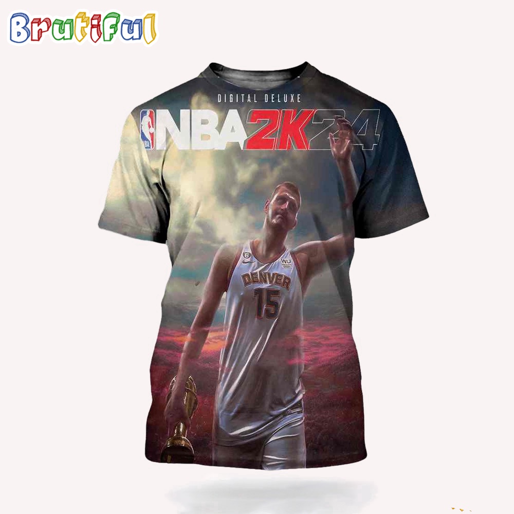 The NBA 2K24 Cover ft Nikola Jokic Denver Nuggets Digital Deluxe Baskeball T Shirt