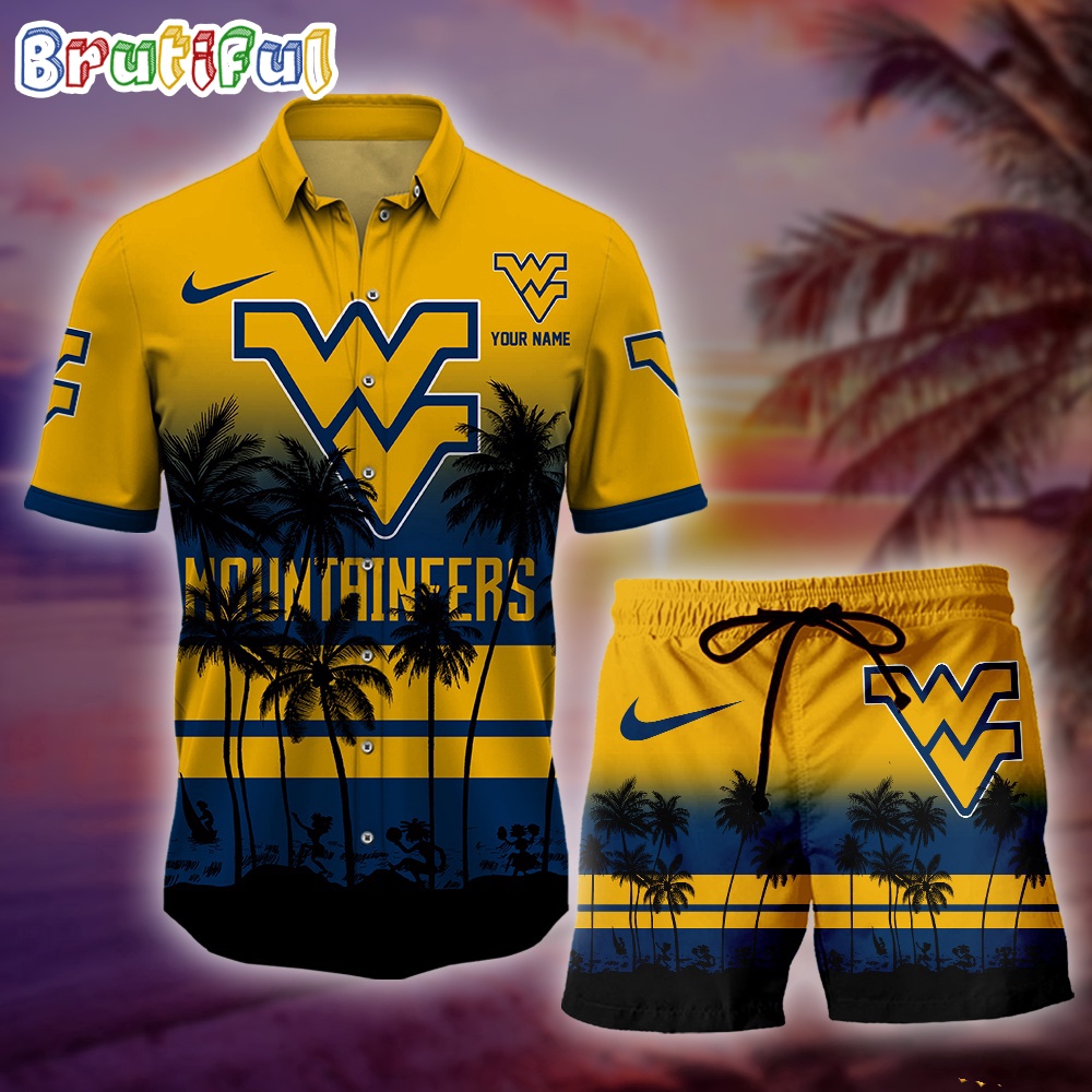 West Virginia Mountaineers Palm Tree Summer Hawaiian Shirt NCAA Sport Summer Hawaiian Set Summer Beach Short 1