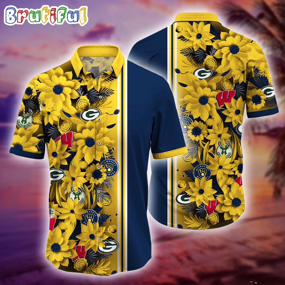 Wisconsin Sports Flower Hawaiian Shirt Wisconsin Hawaiian Shirt