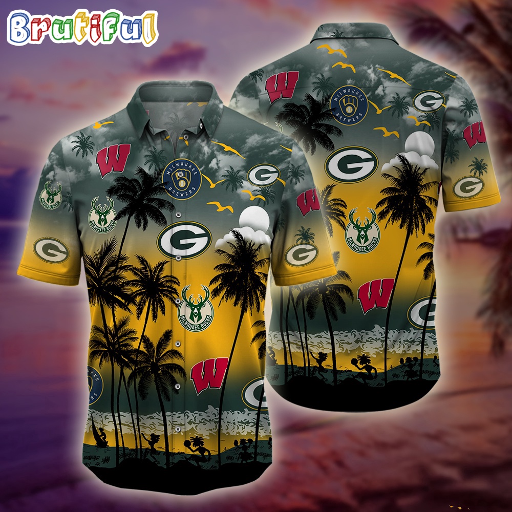 Wisconsin Sports Palm Tree Hawaiian Shirt Wisconsin Hawaiian Shirt