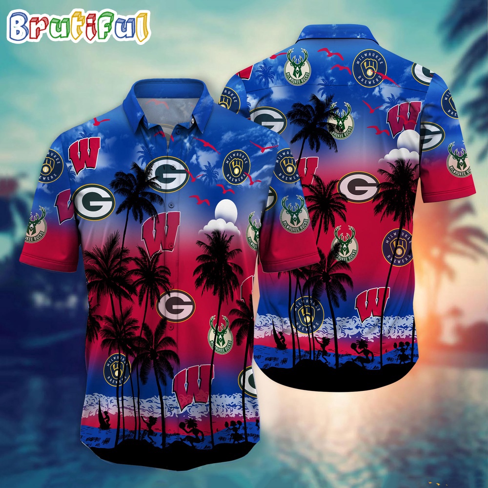 Wisconsin Sports Palm Tree Hawaiian Shirt Wisconsin Summer Aloha Shirt