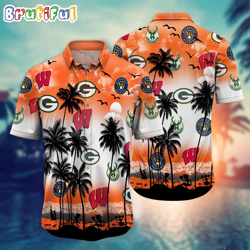 Wisconsin Sports Palm Tree Hawaiian Shirt
