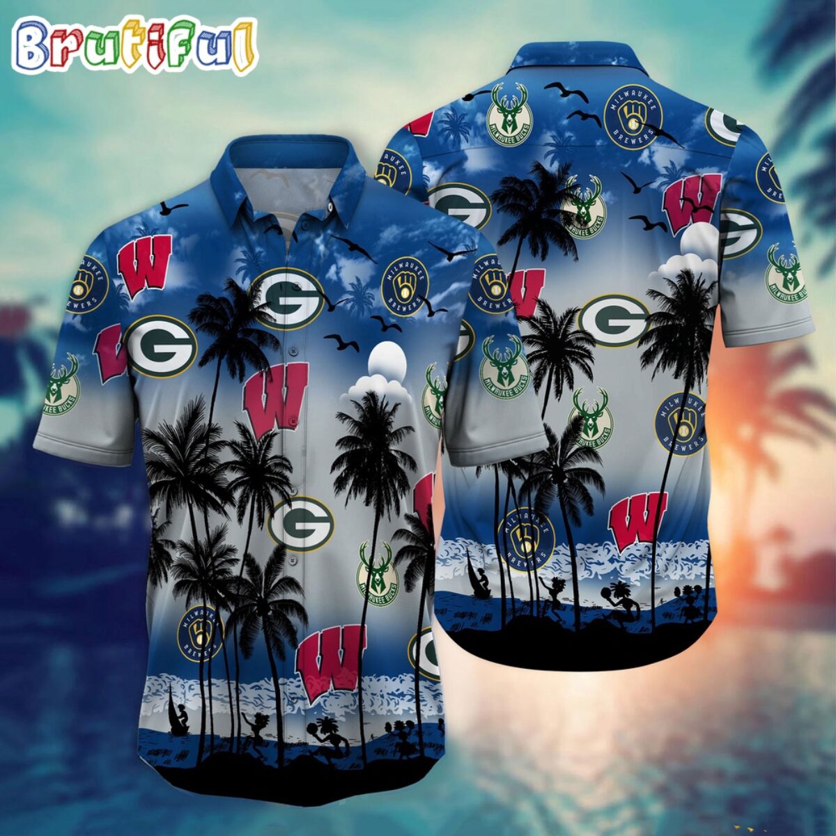 ドレスヒッピー　PALM TREE HAWAIIAN SHIRT 試着のみ Wisconsin Sports Palm Tree Summer Hawaiian Shirt