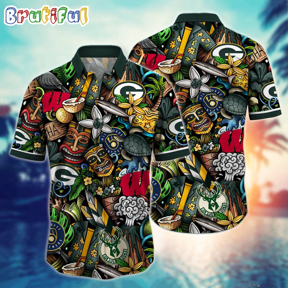 Wisconsin Sports Tiki Culpture Tropical Hawaiian Shirt Wisconsin Hawaiian Shirt