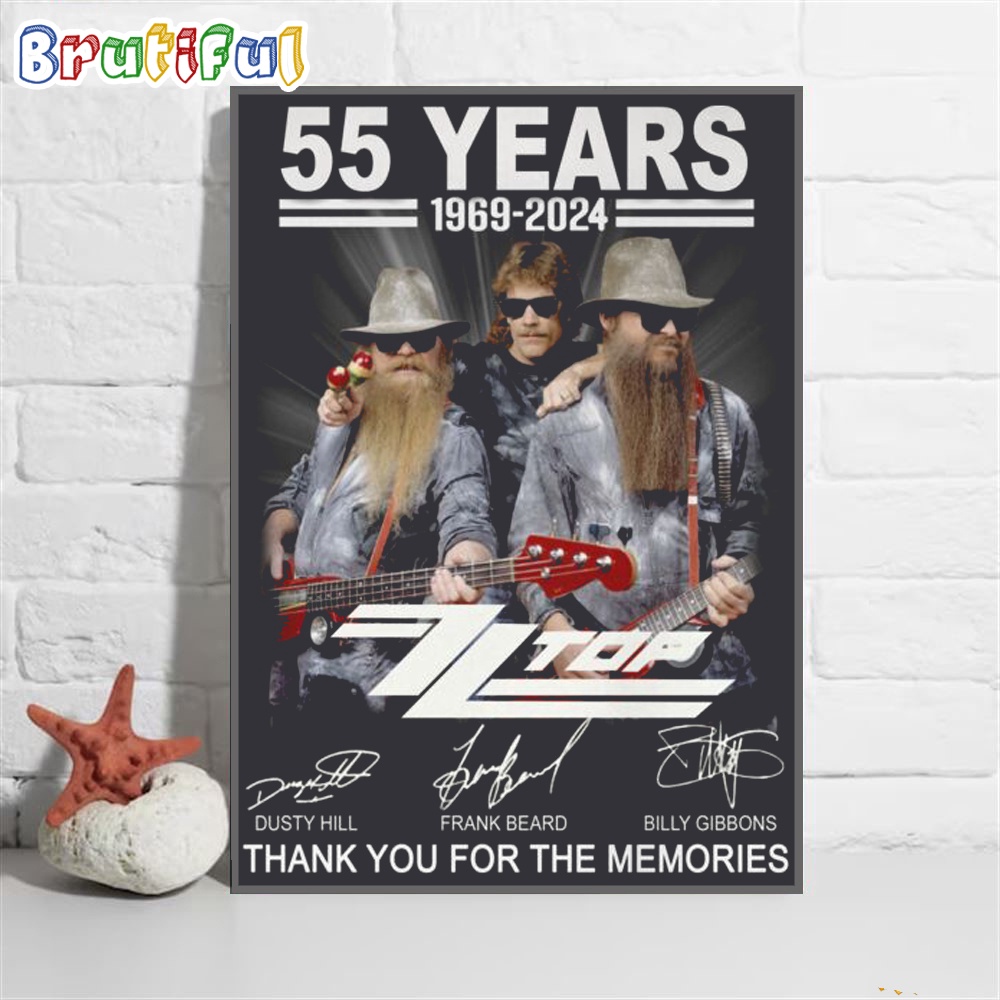 ZZ Top 55 Years 1969 2024 Thank You The Memories Poster Canvas Art