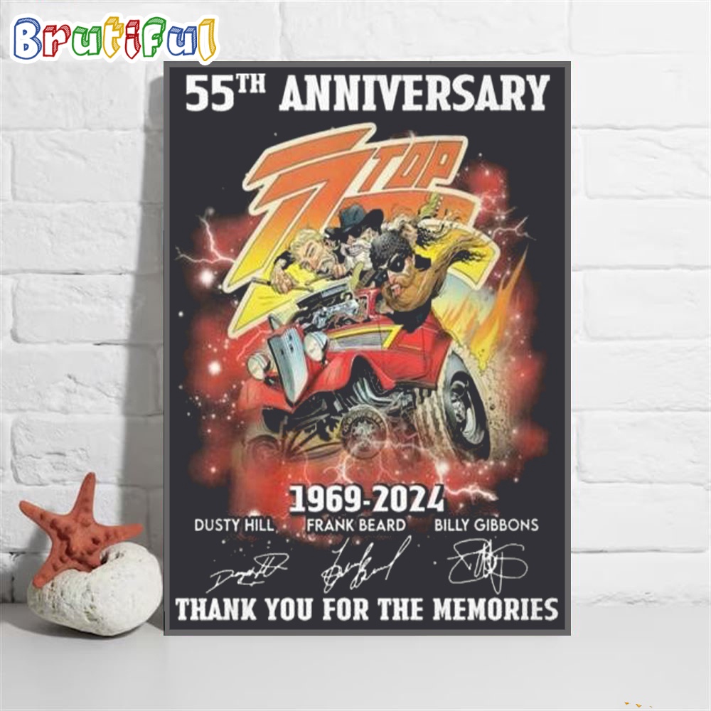 Zz Top 55th Anniversary 1969 2024 Thank You For The Memories Wall Art Poster Canvas