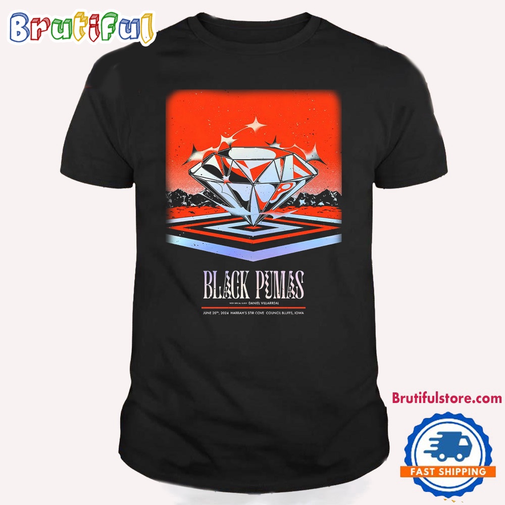 Black Pumas June 20 2024 Harrahs Stir Cove Council Bluffs Iowa Tour T Shirt