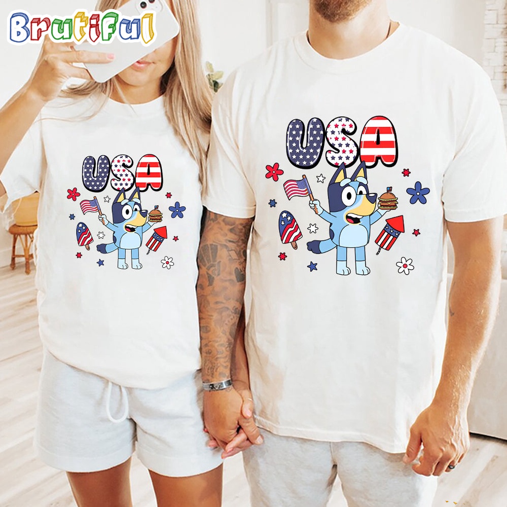 Bluey USA Flag Independence Day 4th Of July Shirt Bluey T Shirt Mens Bluey Shirt Womens Bluey Shirt