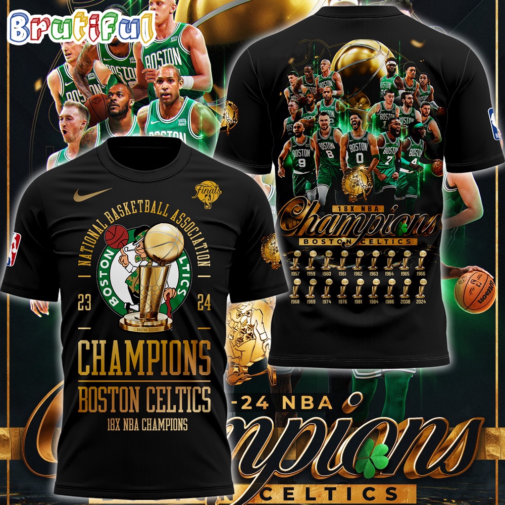 Boston Celtics 18 Time NBA Finals Champions Signature Black T Shirt