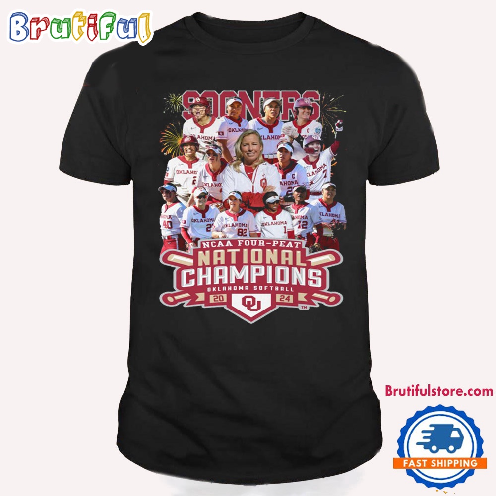 Crimson Oklahoma Sooners Four Peat NCAA Softball Women's College World Series Champions Logo T Shirt Crimson Oklahoma Shirt 1