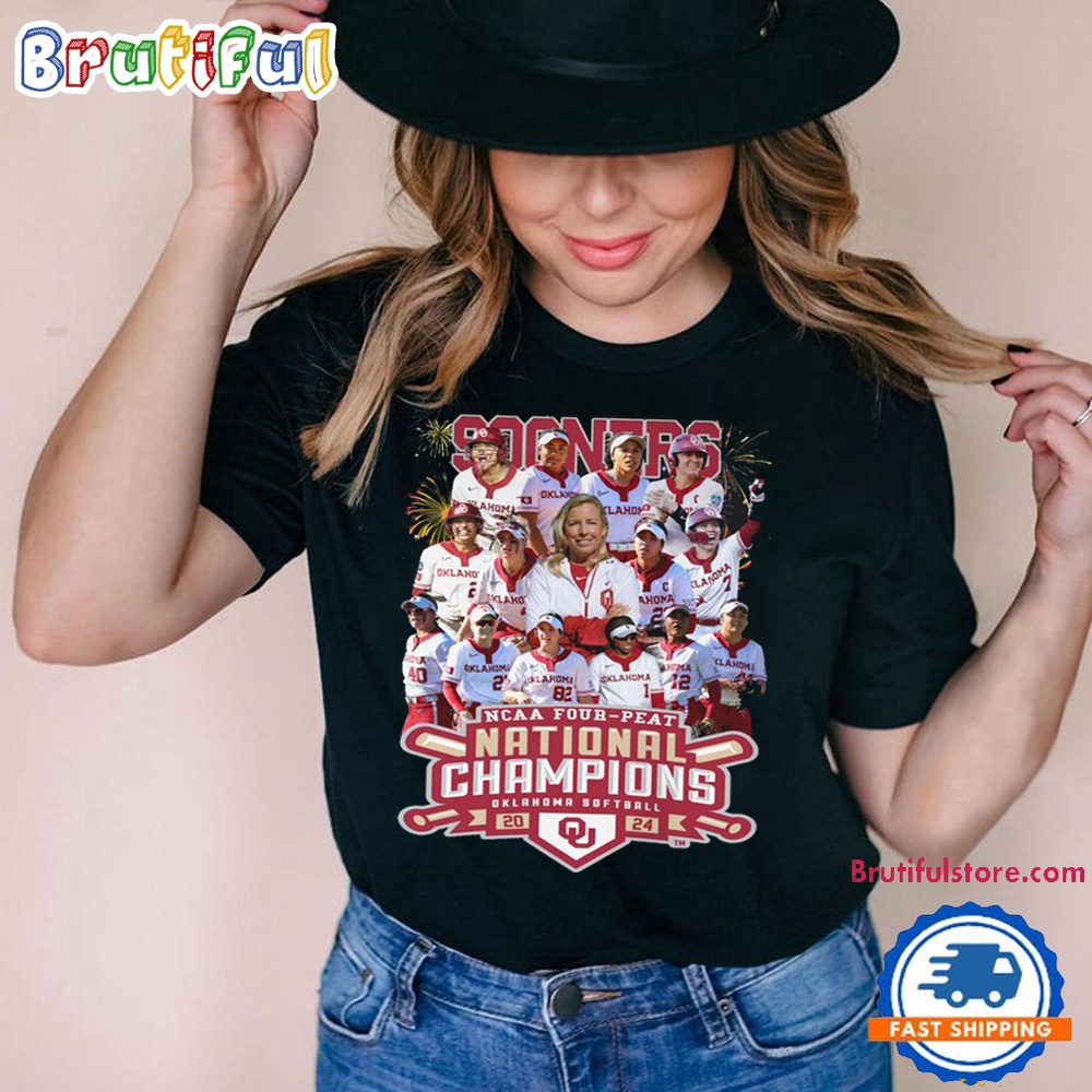 Crimson Oklahoma Sooners Four Peat NCAA Softball Women's College World Series Champions Logo T Shirt Crimson Oklahoma Shirt 2