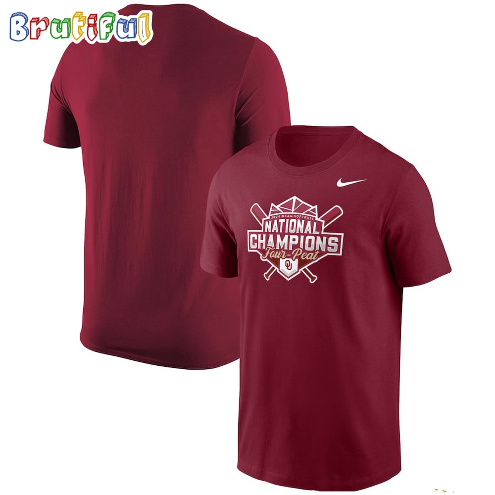 Crimson Oklahoma Sooners Four Peat NCAA Softball Women's College World Series Champions Logo T Shirt