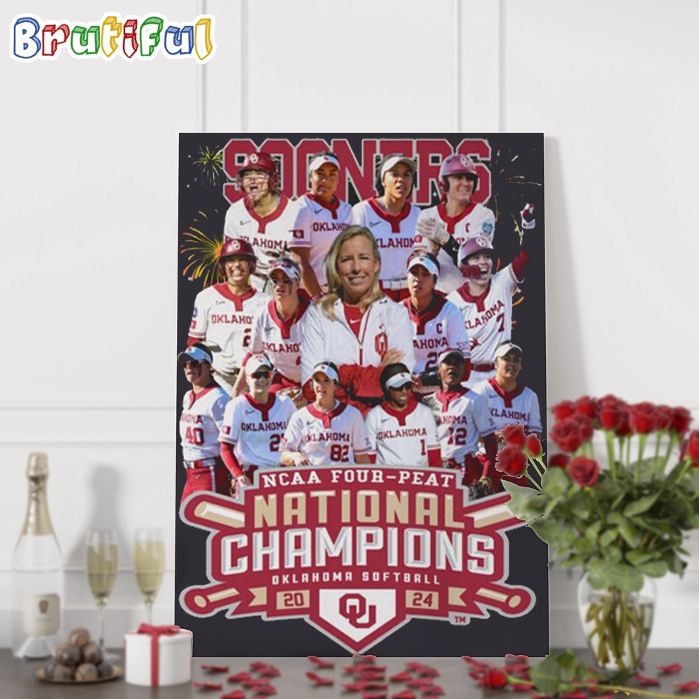 Crimson Oklahoma Sooners Four Peat NCAA Softball Women's College World Series Champions Wall Art Poster Canvas
