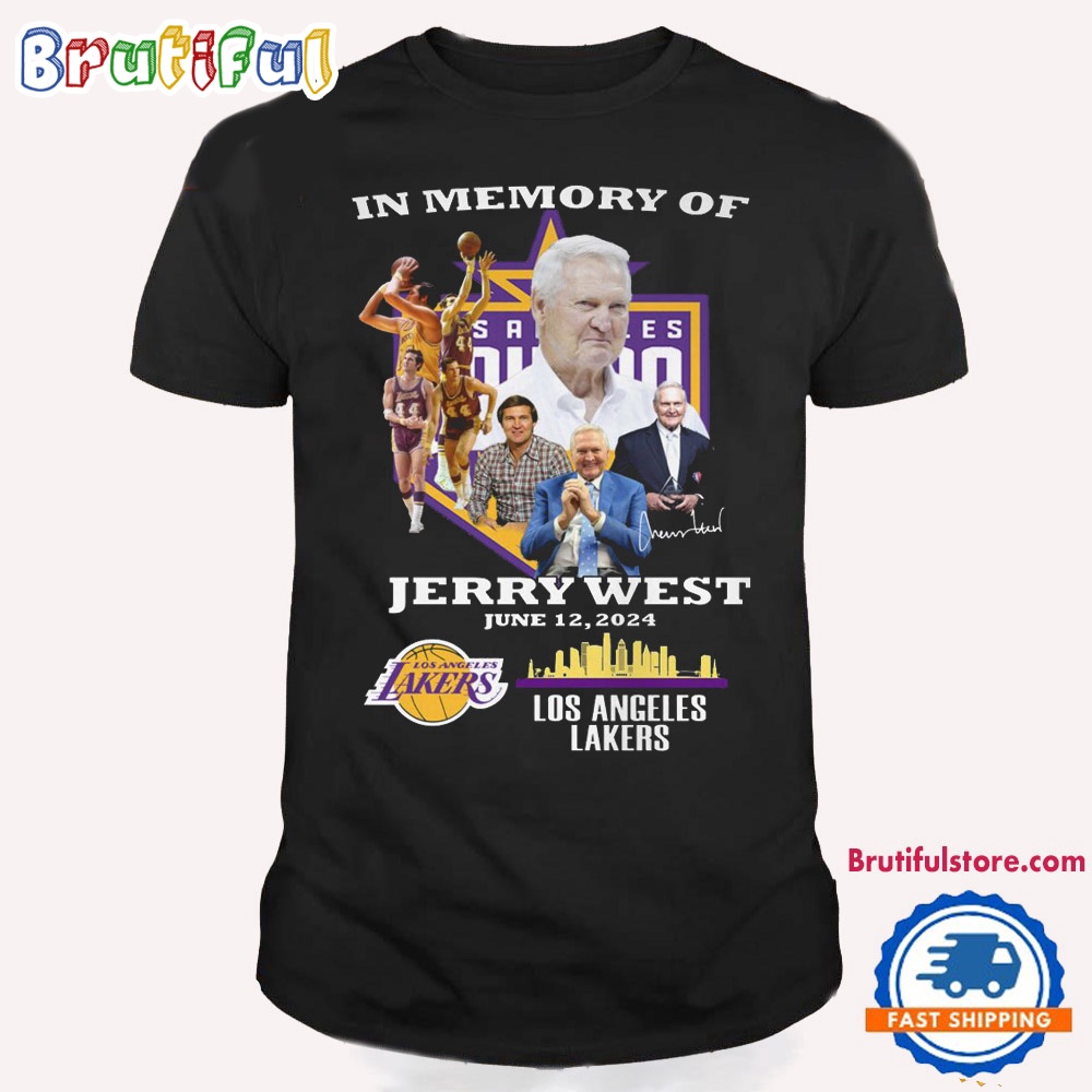 In Memory Of Jerry West June 12 2024 Signature NBA Los Angeles Lakers T Shirt 1