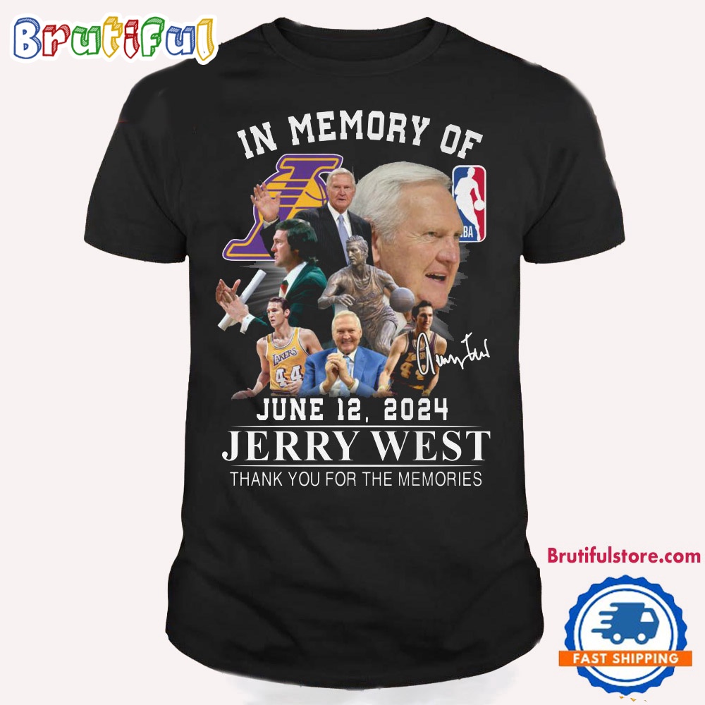 NBA Los Angeles Lakers Jerry West 1938 2024 Signature T Shirt 1