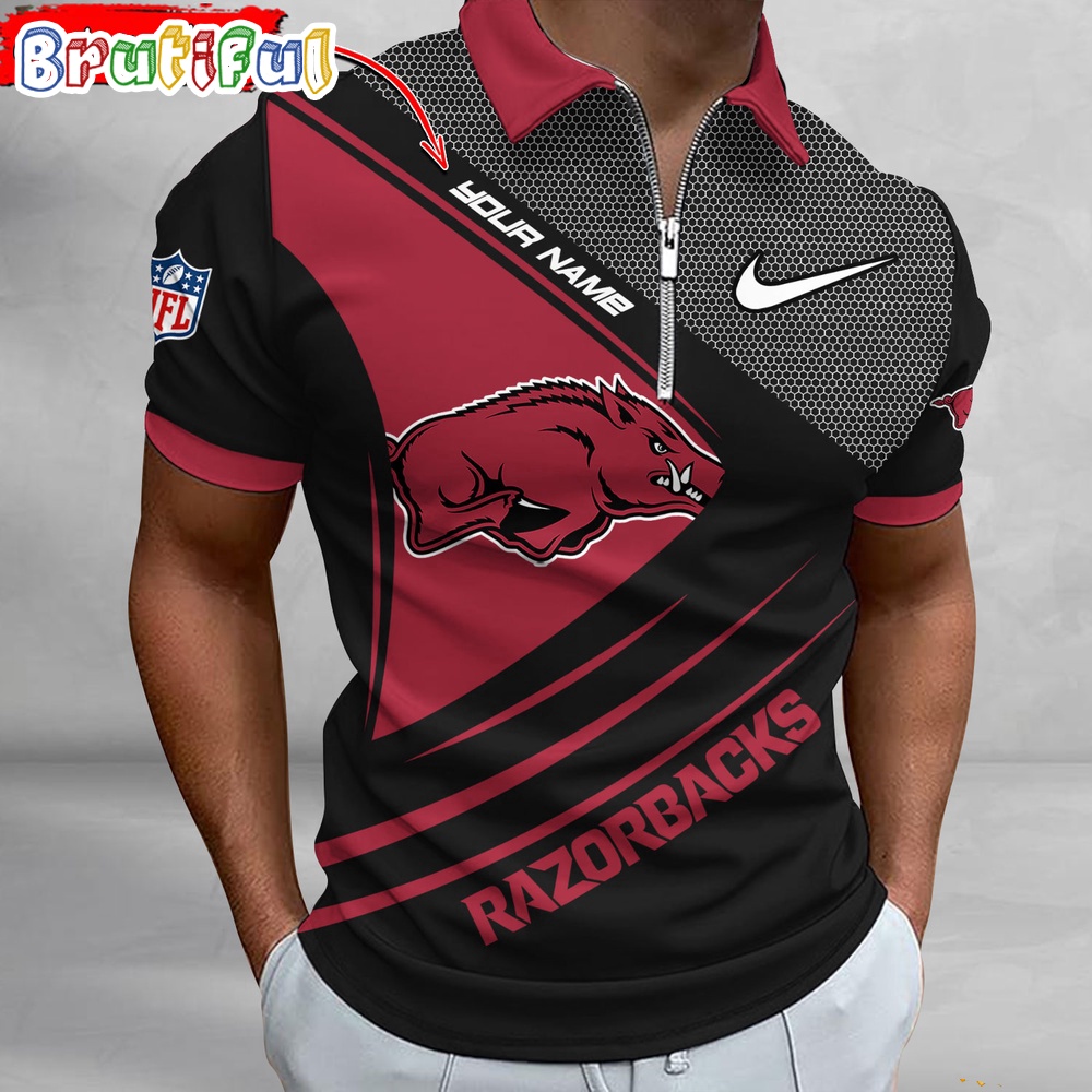 NCAA Arkansas Razorbacks Polo Shirt Sporty Zip Polo Shirt