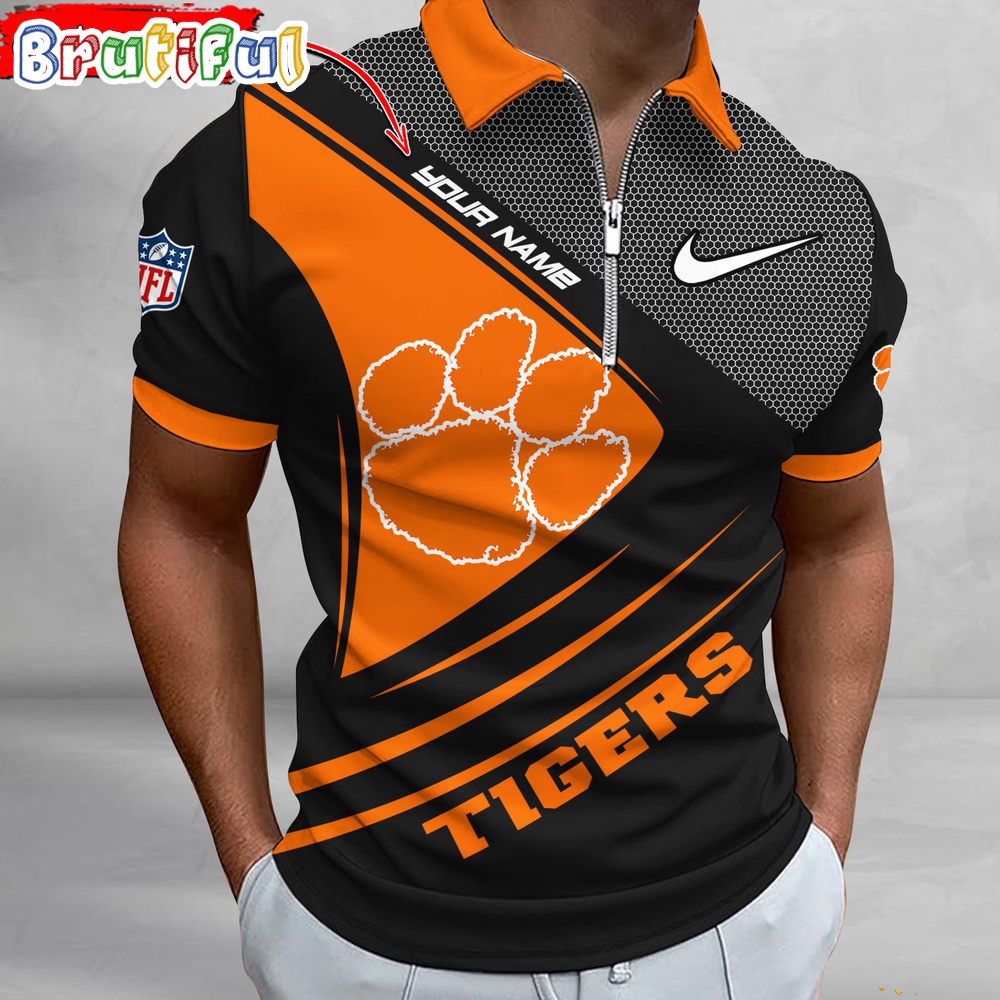 NCAA Clemson Tigers Polo Shirt Sporty Zip Polo Shirt