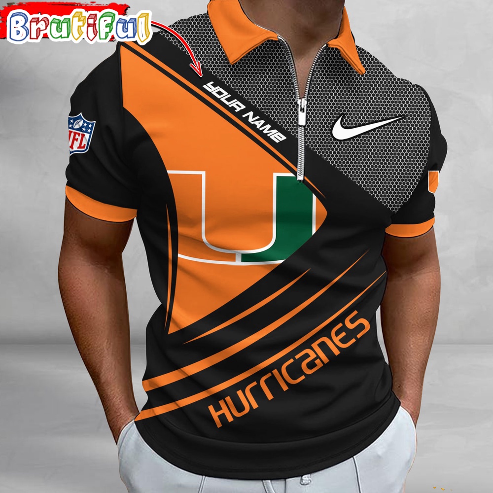 NCAA Miami Hurricanes Polo Shirt Sporty Zip Polo Shirt