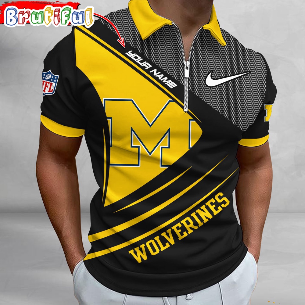 NCAA Michigan Wolverines Polo Shirt Sporty Zip Polo Shirt