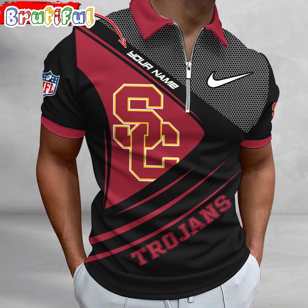 NCAA USC Trojans Polo Shirt Sporty Zip Polo Shirt