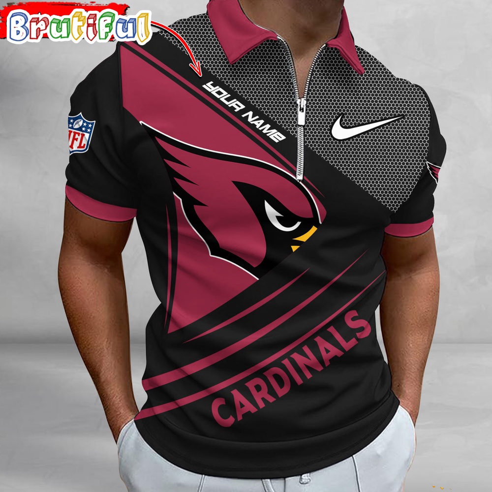 NFL Arizona Cardinals Polo Shirt Football Sport Zip Polo Shirt