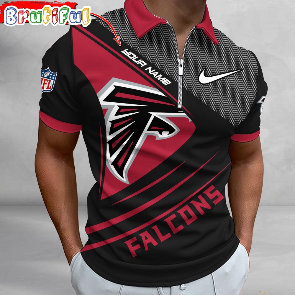 NFL Atlanta Falcons Polo Shirt Football Sport Zip Polo Shirt