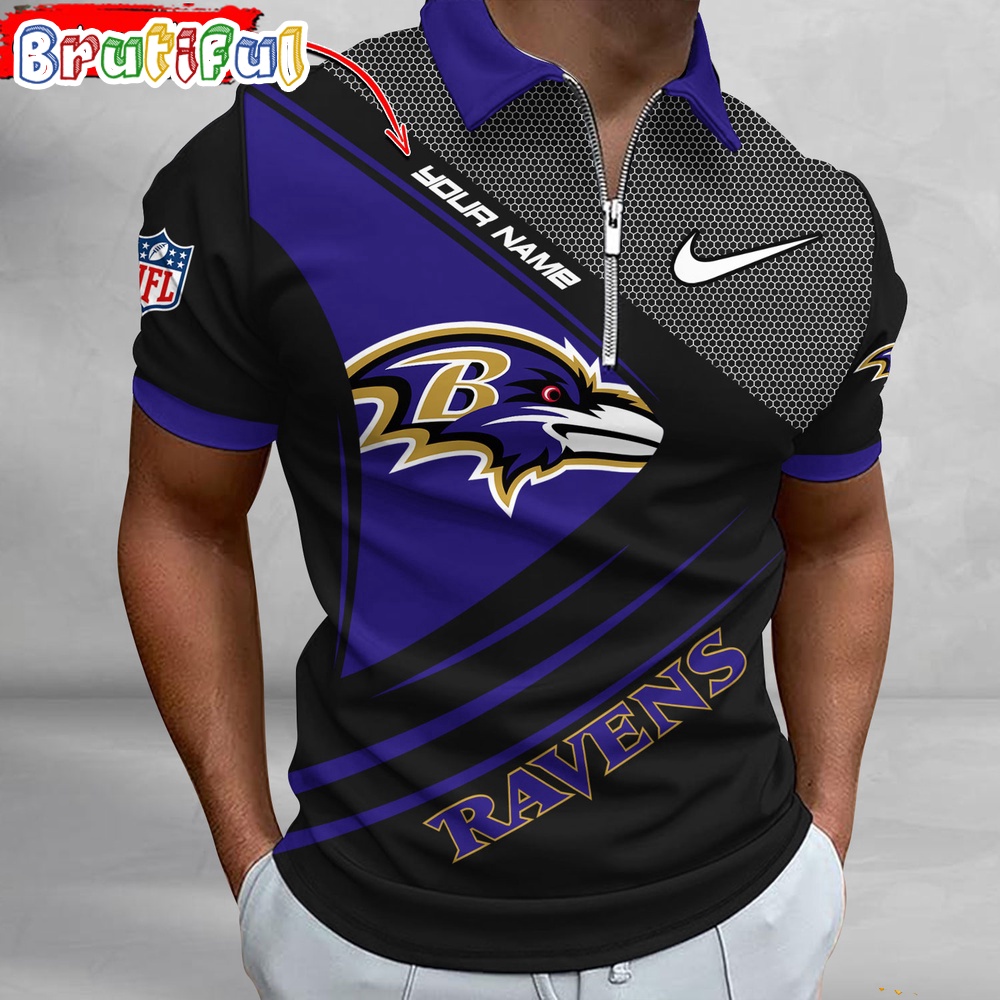 NFL Baltimore Ravens Polo Shirt Football Sport Zip Polo Shirt